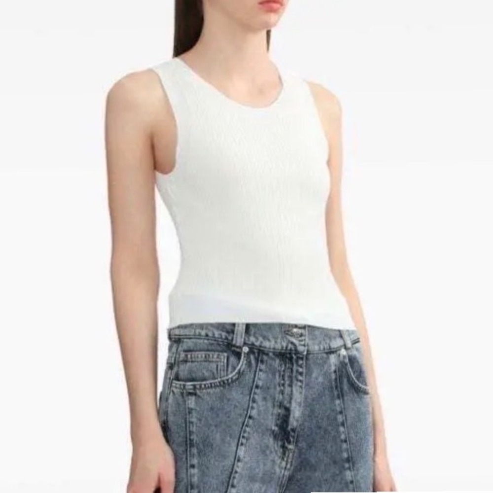 IRO Thana White Ribbed Knit Tank Top M Cropped Length Basic Layer Minimalist